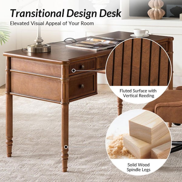 JAYDEN CREATION Roland 55 in. Rectangular Walnut Desk with