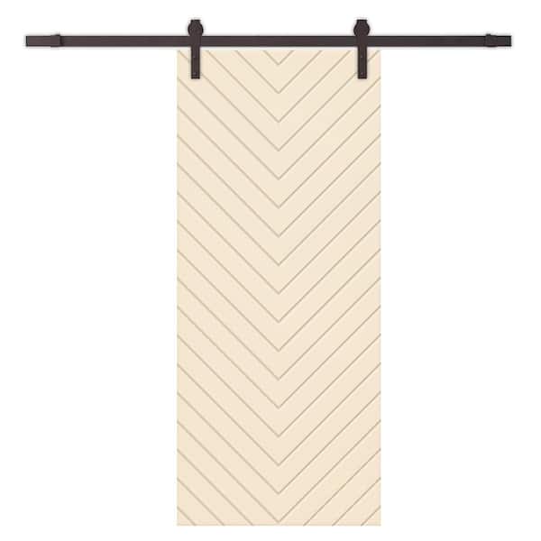 CALHOME Herringbone 24 in. x 80 in. Fully Assembled Beige Stained MDF Modern Sliding Barn Door with Hardware Kit
