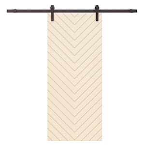 Herringbone 30 in. x 84 in. Fully Assembled Beige Stained MDF Modern Sliding Barn Door with Hardware Kit