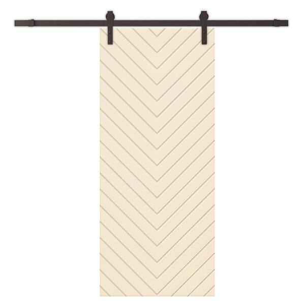 CALHOME Herringbone 42 in. x 96 in. Fully Assembled Beige Stained MDF Modern Sliding Barn Door with Hardware Kit