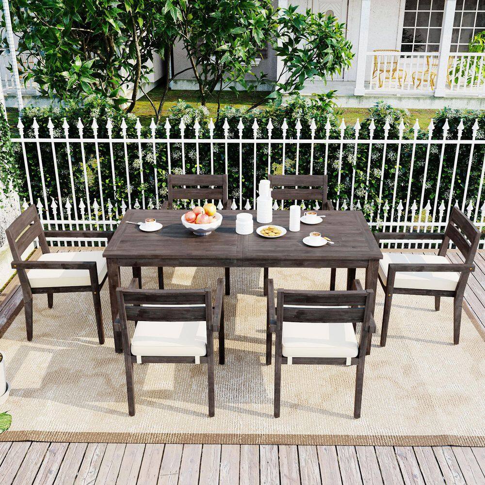 7-Piece Acacia Wood Outdoor Conversation Patio Furniture Set with Beige Cushions price history on PriceWatchPro