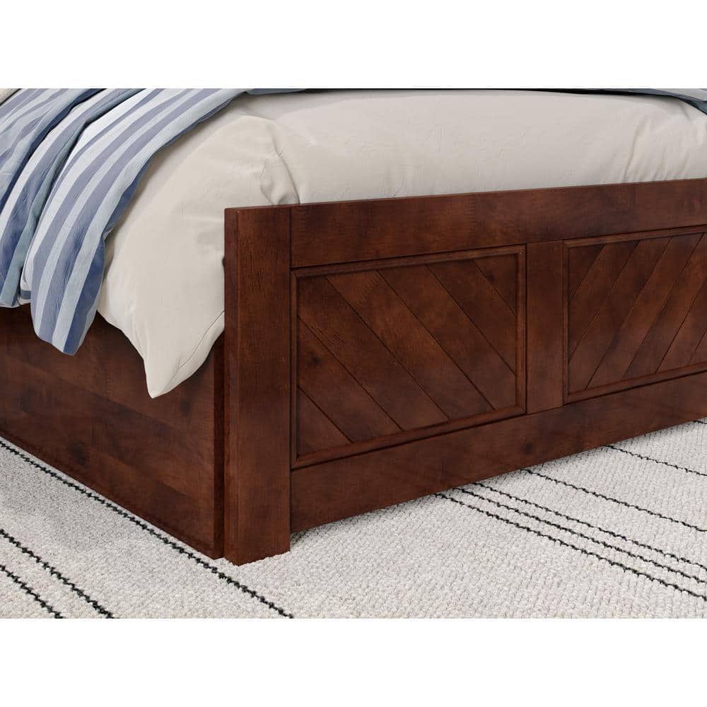 Walnut Twin Wood Platform Bed with Storage Drawers and Headboard