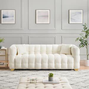 80 in. Wide Square Arm Faux Leather Rectangle Modern Upholstered Sofa in Beige