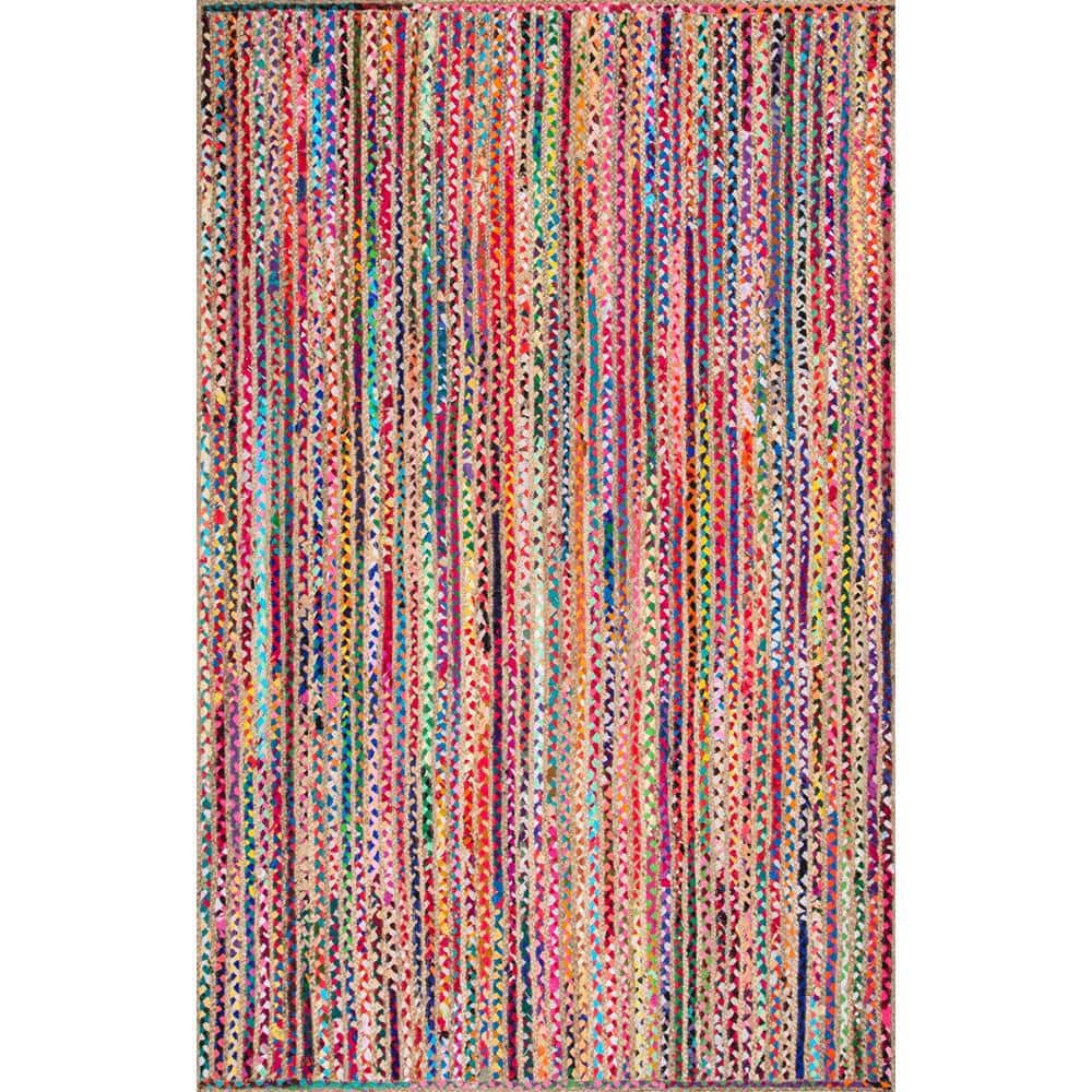 Handmade Multicolor Braided Cotton Jute 5' x 8' Area Rug
