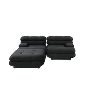 73.23 in. Square Arm 3-piece Teddy Velvet Deep Seat Modular Sectional Sofa with Adjustable Armrest in. Black