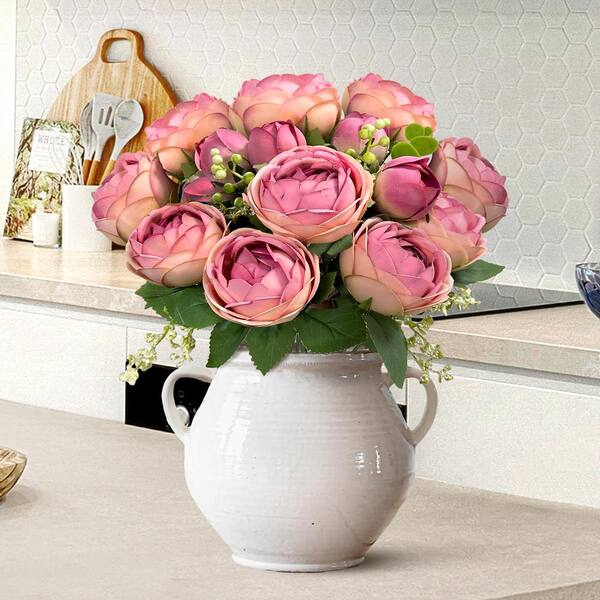 LIVING LUXURY 18 in. Rose Pink Artificial Ranunculus Flower