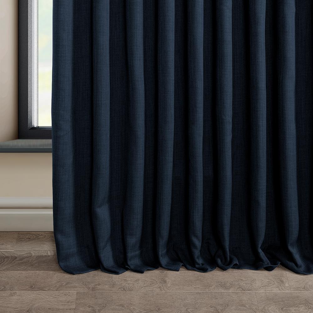 Nightfall Navy 108" Extra Wide Textured Faux Linen Blackout Curtain