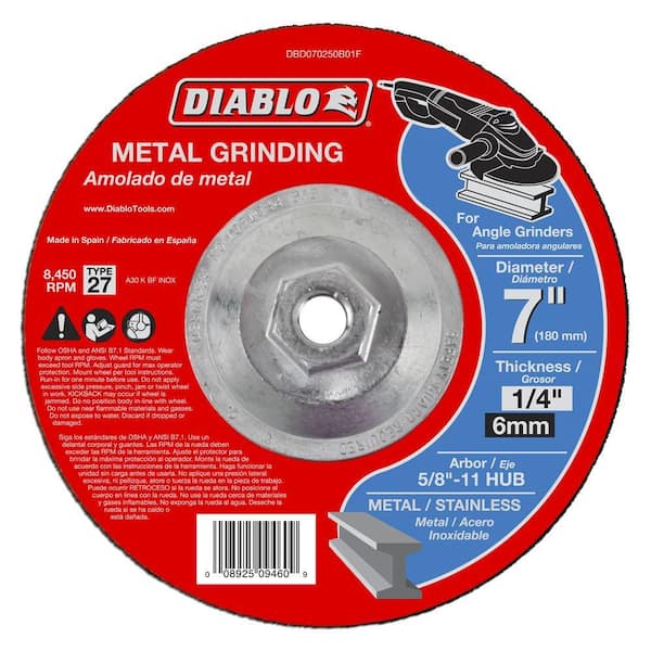 DIABLO 7 in. x 1/4 in. x 5/8 in. 11 Arbor Metal Grinding Disc with Type 27 Depressed Center Hub