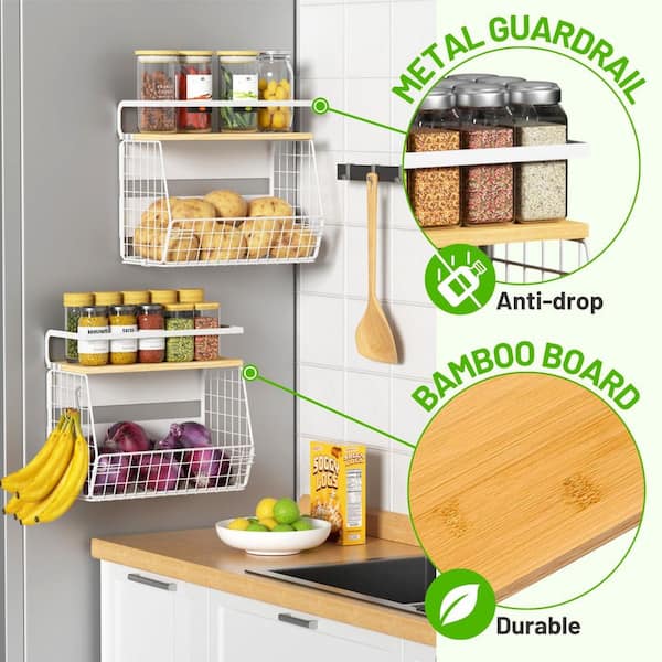 Wudkey White Magnetic Basket Shelf for Fridge with Lid, Pantry