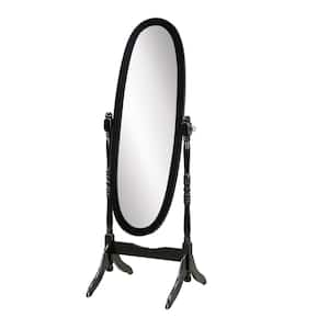 Cheval-Style 22.5 in. W. x 59.2 in. H Oval Wood Frame Black Floor Mirror with Bracketed Feet