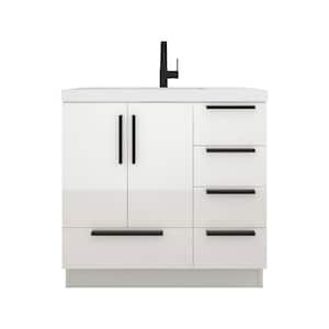 Carla 36 in. W x 20 in. D x 35 in. H Single Sink Freestanding Bath Vanity in Gloss White with White Ceramic Top