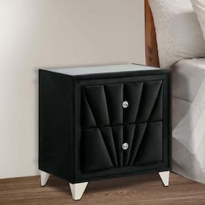 26.38 in. 2-Drawer Black Wooden Nightstand