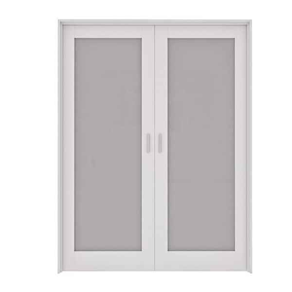 ARK DESIGN 72 in. x 80 in. 1-Lite Frosted Glass Universal White Solid Core MDF Double French Door Kit w/ Quick Assemble Jamb