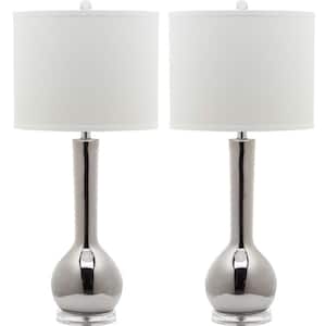Mae 30.5 in. Silver Long Neck Ceramic Table Lamp with Off-White Shade (Set of 2)