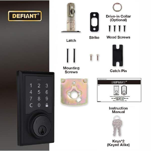 Defiant Square Matte Black Electronic Single Cylinder Touchpad