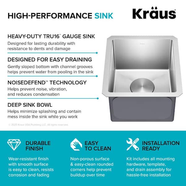 Standart PRO 13 Undermount 16 Gauge Stainless Steel Single Bowl Bar Prep Kitchen Sink