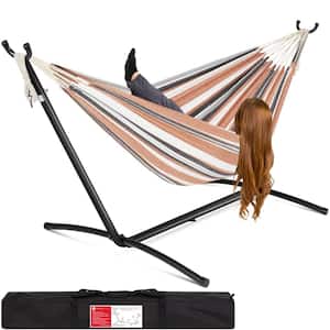 9.5 ft. 2-Person Brazilian-Style Cotton Double Hammock with Stand Set w/Carrying Bag - Desert Stripes