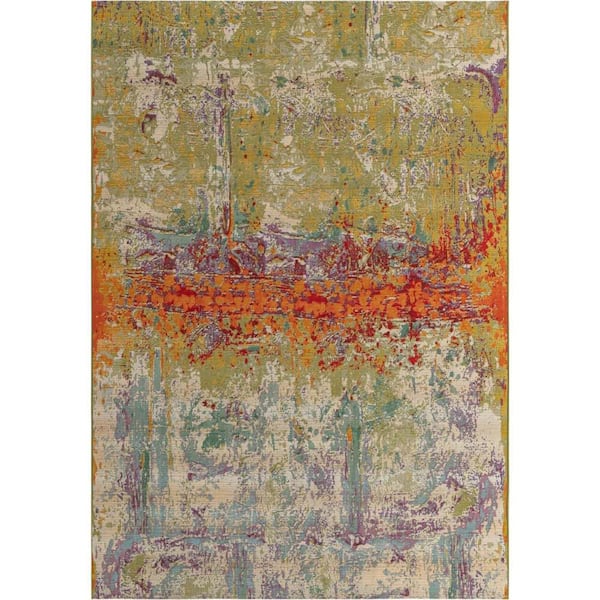 Unique Loom Outdoor Modern Crumpled Multi 7 ft. 1 in. x 10 ft. Area Rug