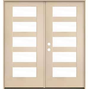 ASCEND Modern 72 in. x 80 in. 5-Lite Right-Active/Inswing Clear Glass Unfinished Double Fiberglass Prehung Front Door