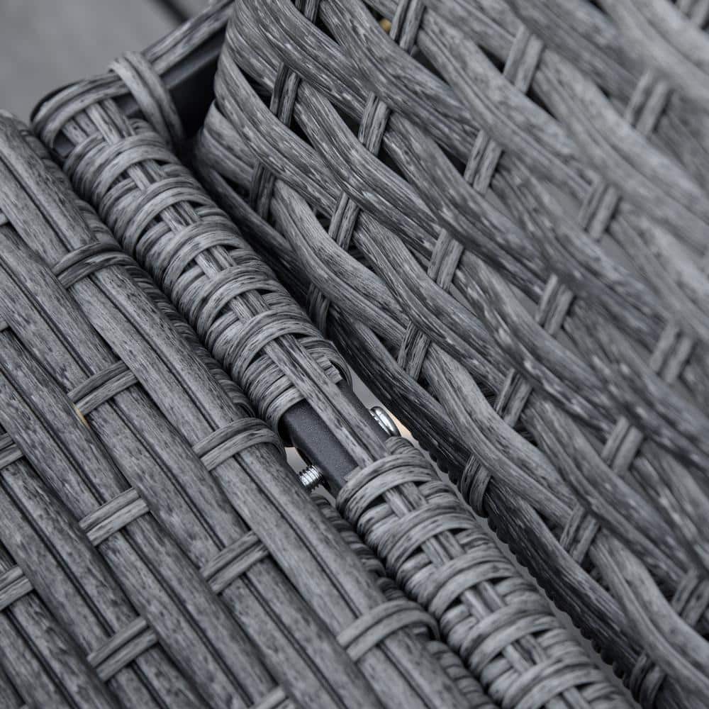 Dark Gray Wicker Chaise Lounge with Cushions and Adjustable Backrest