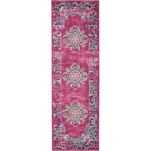 Passion Fuchsia 2 ft. x 6 ft. Bordered Transitional Kitchen Runner Area Rug