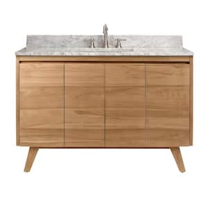 Coventry 49 in. Vanity in Natural Teak with Marble Top Vanity Top in Carrara White with White Basin
