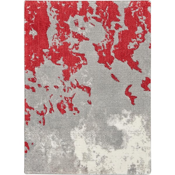 Nourison Twilight Grey/Red 2 ft. x 3 ft. Abstract Contemporary Kitchen Area Rug
