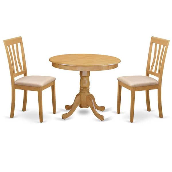 East West Furniture 3-Piece Round Natural Oak Finish Solid Wood Top Dining Table with 2 Chairs with Lattice Back