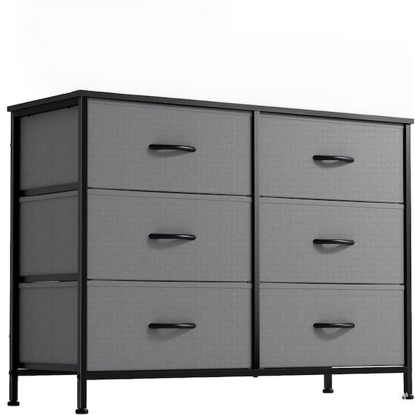 WONDER COMFORT Industrial Gray 6 Drawers 38.2 in. Wide Dresser Fabric Storage Chest with Wooden Top for Bedroom TN-6BCV3-GY