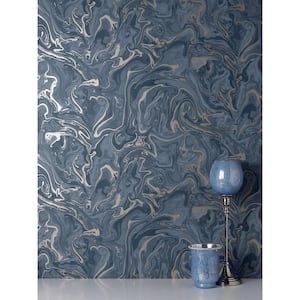 Suave Navy Blue Marble Non-Pasted Paper Matte Wallpaper Sample