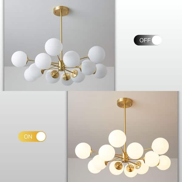 Y'INSP Orlena 12-Light Brass Mid-Century Modern Sputnik Chandelier