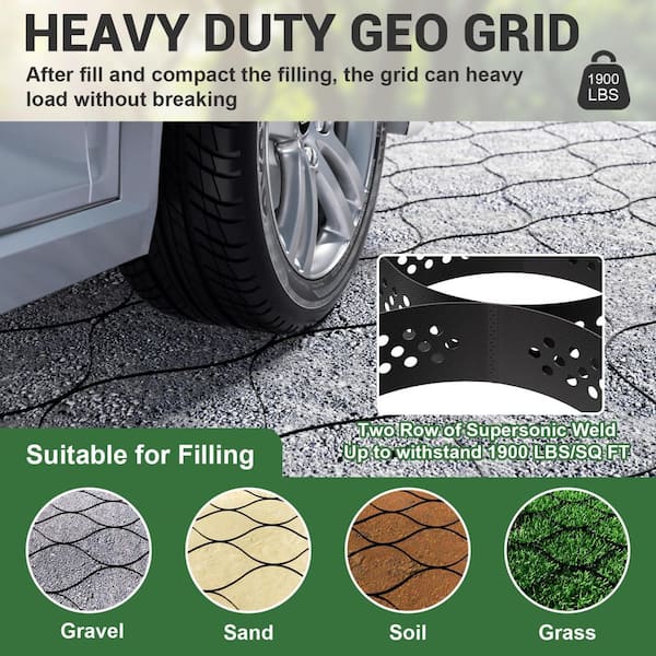 9x17 Ft HDPE Ground Grid Geogrid-2 in. Depth Gravel Stabilizer for