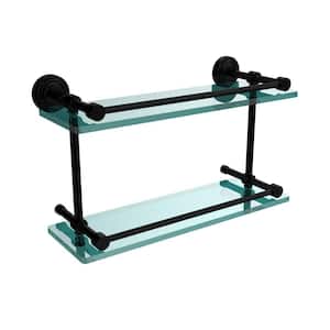 Waverly Place 16 in. L x 8 in. H x 5 in. W 2-Tier Clear Glass Bathroom Shelf with Gallery Rail in Matte Black