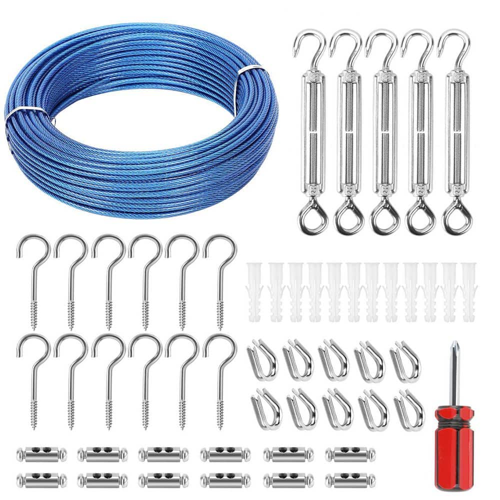 100ft PVC Coated Steel Clothes Line Wire Rope Kit 1/8 Inch Cable M5 Turnbuckles 7x7 Strand for Outdoor Use price history on PriceWatchPro