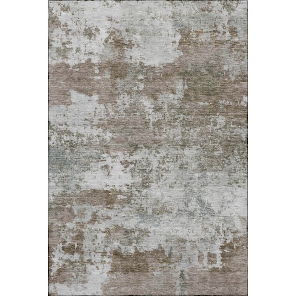 Mayfield Premium Machine Washable Abstract AMF2366 Brown 9 ft. x 12 ft. Area Rug
