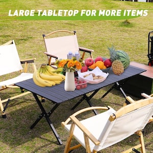 45 in. W x 23 in. D x 17 in. H Portable Black Camping Picnic Table Kit Benches with Carry Bag Foldable Design 4-6 People