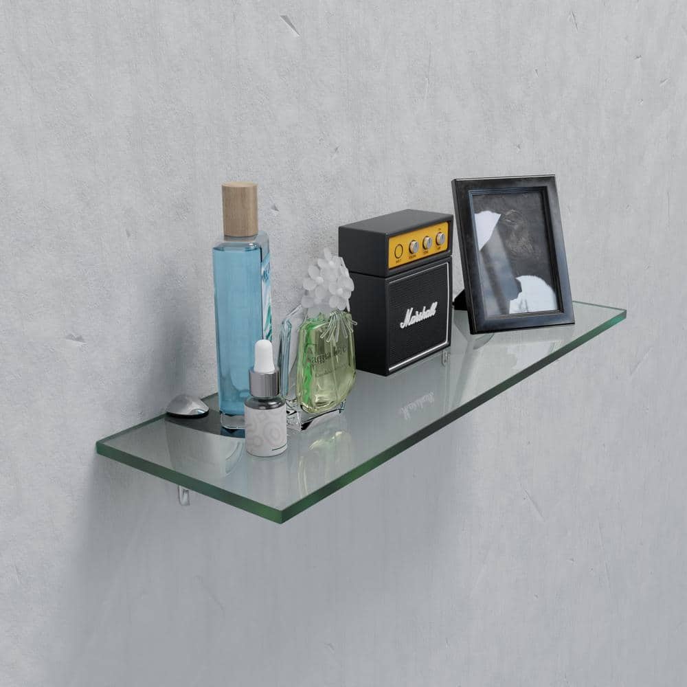 Polished Chrome Finish 27" Rectangle Floating Glass Shelf
