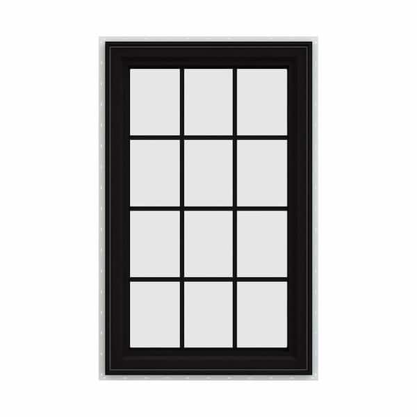 JELD-WEN 30 in. x 48 in. V-4500 Series Black FiniShield Vinyl Right-Handed Casement Window with Colonial Grids/Grilles