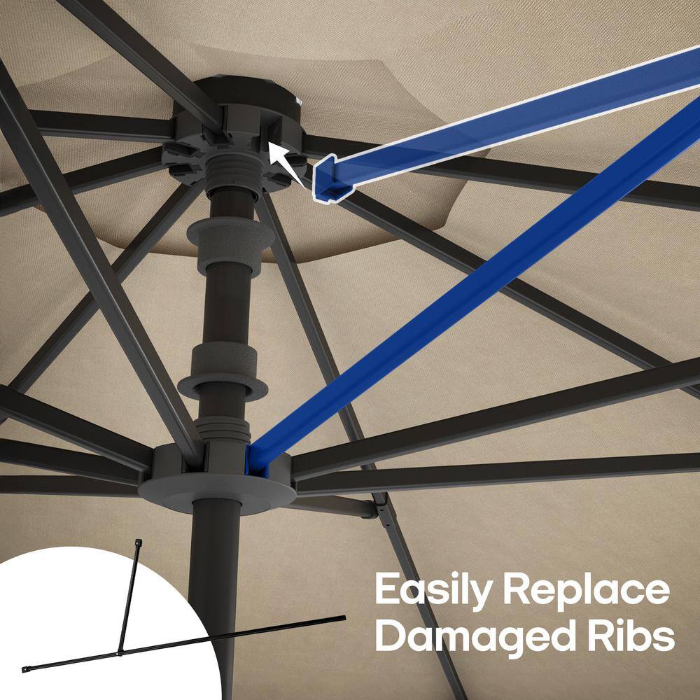 Tan 9' Outdoor Patio Umbrella with Rib Replacement Technology