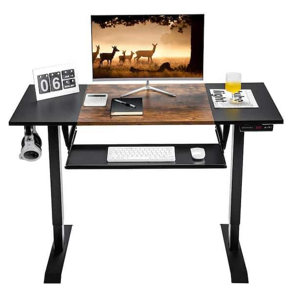 Costway 48 in. Rectangular Brown Electric Wood Sit to Stand Desk Adjustable Workstation Computer Desk w/Keyboard Tray