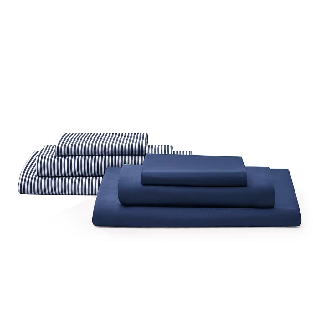 Navy Cotton Twin XL Dorm Bedding Set for Adults