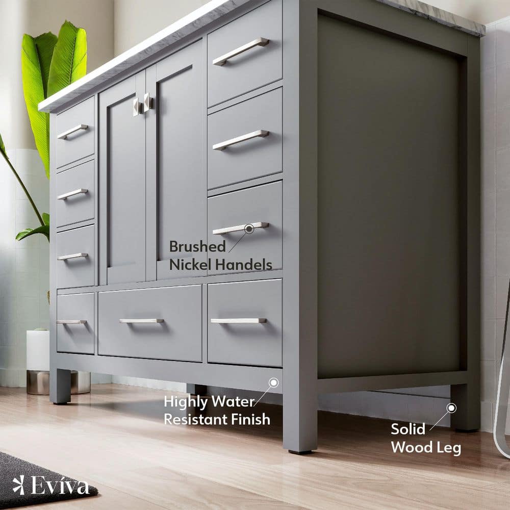 Elegant Aberdeen 42" Transitional Gray Vanity with White Carrara Marble Top