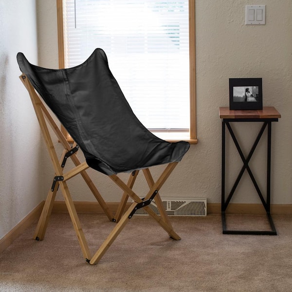 Black Canvas and Bamboo Butterfly Chair