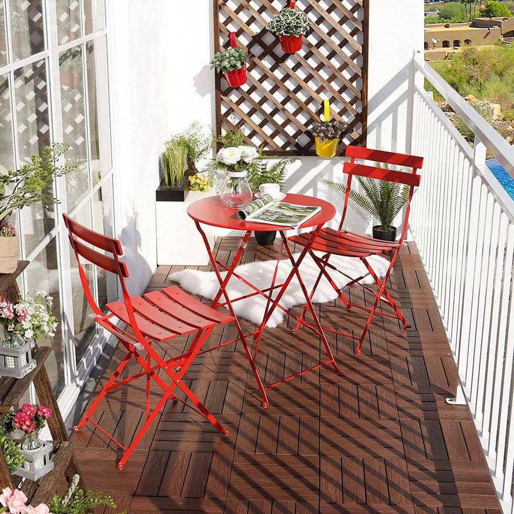 Trustmade Grand Patio 3-Piece Metal Outdoor Folding Bistro Set in Red ...