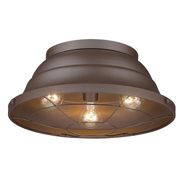 Bartlett 16.38 in. 3-Light Textured Bronze (UV) Outdoor Flush Mount