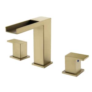 8 in. Widespread Deck Mount 2-Handle Waterfall Bathroom Faucet in Brushed Gold