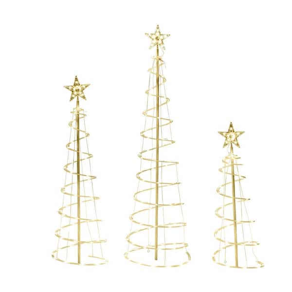 3-Packs Christmas Lighted Spiral Tree, 218 LED, Stakes, Warm White