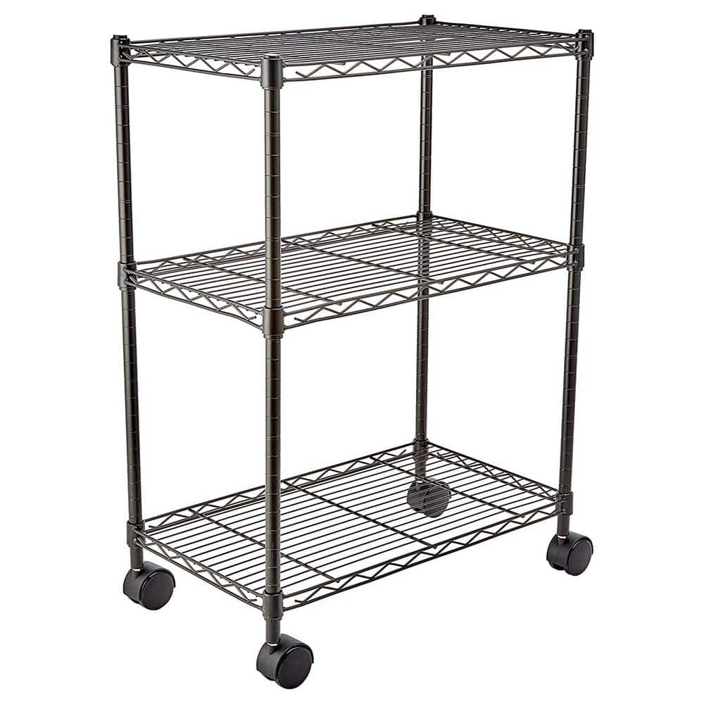 Black 3-Tier Rolling Metal Storage Shelving Unit (23.2 in. W x 32.8 in. H x