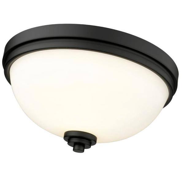 Ashton Matte Black 2-Light Flush Mount with Opal Glass Shade