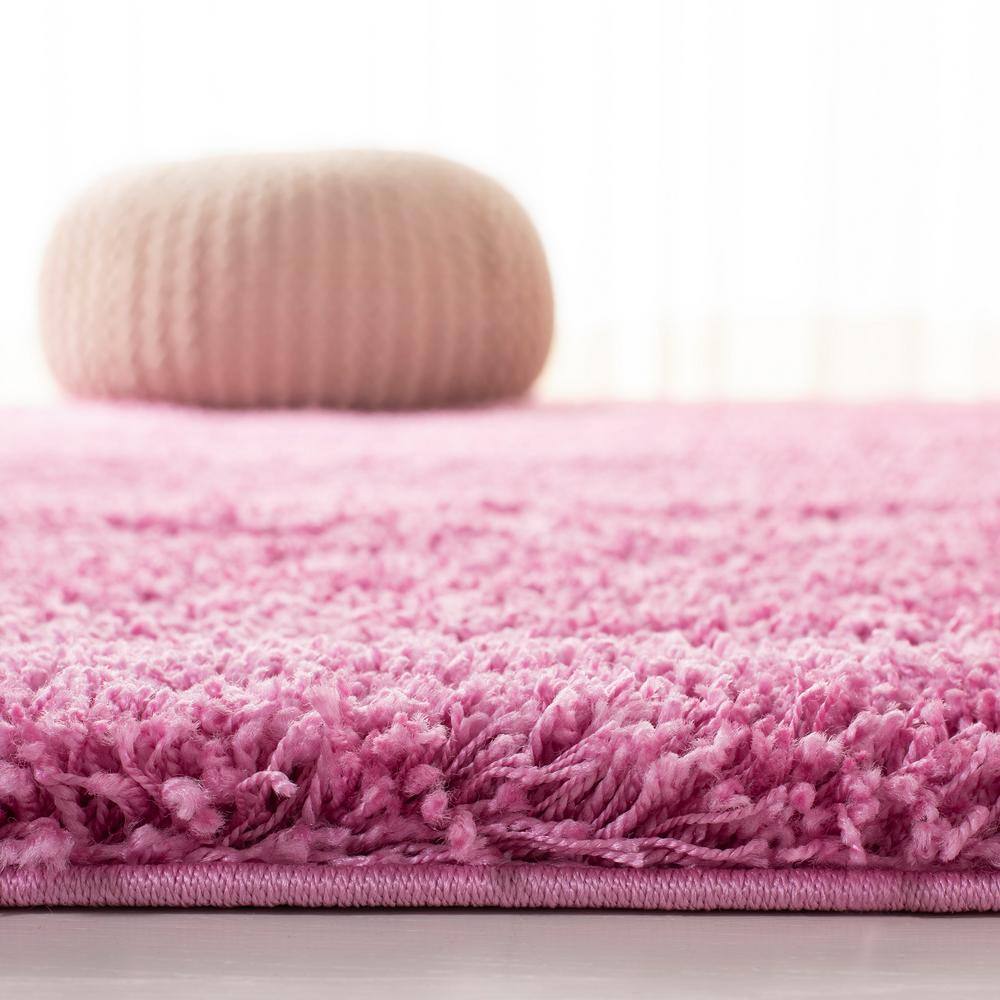 Pink Hand-Knotted Synthetic Shag Area Rug